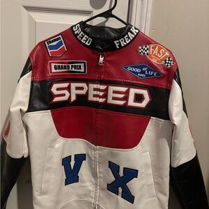 Speed Graphic Red, Black & White Racing Bomber Jacket